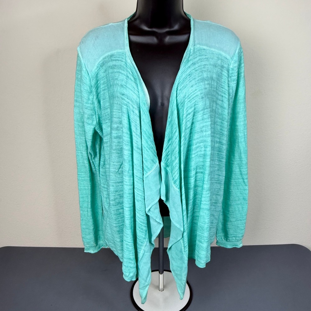 Democracy Cardigan Womens Small Mint Green Waterfall Open Front Slub Layering